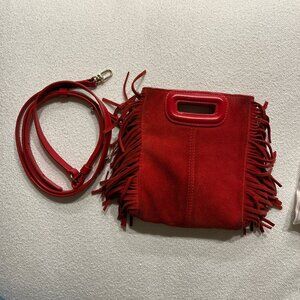 Maje mini M fringed suede tote bag